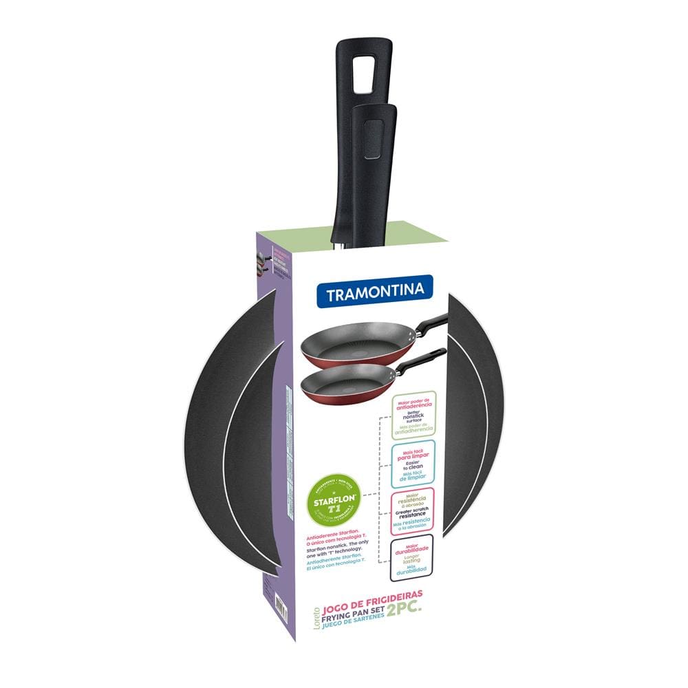 Conjunto de Frigideiras Tramontina Loreto com Revestimento Interno Antiaderente Starflon T1 Vermelho – 2 Peças - 1