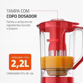 Liquidificador Mondial L99-FR Turbo Power Vermelho com 3 Velocidades - 500W
