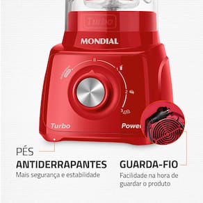 Liquidificador Mondial L99-FR Turbo Power Vermelho com 3 Velocidades - 500W