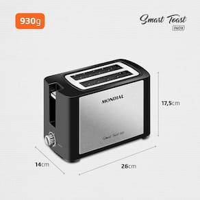 Torradeira Smart Toast Mondial T-13 com 6 opções de tostagem – Preto/Inox