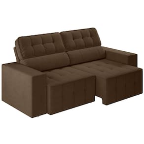 Sofá 4 Lugares Luizzi Falconi com 219 cm de Largura, Retrátil e Reclinável, Revestido em Veludo Plush