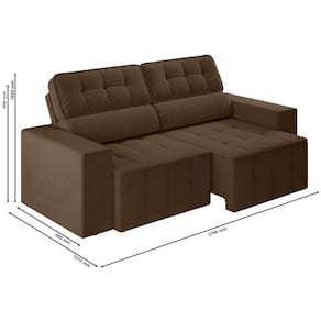 Sofá 4 Lugares Luizzi Falconi com 219 cm de Largura, Retrátil e Reclinável, Revestido em Veludo Plush