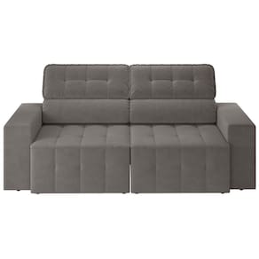 Sofá 4 Lugares Luizzi Falconi com 219 cm de Largura, Retrátil e Reclinável, Revestido em Veludo Plush - Cinza - 1