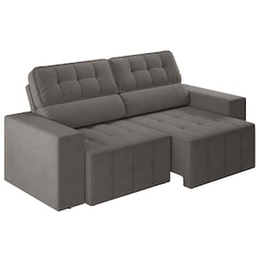 Sofá 4 Lugares Luizzi Falconi com 219 cm de Largura, Retrátil e Reclinável, Revestido em Veludo Plush - Cinza - 2