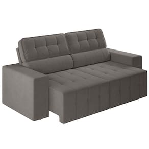 Sofá 4 Lugares Luizzi Falconi com 219 cm de Largura, Retrátil e Reclinável, Revestido em Veludo Plush - Cinza - 3
