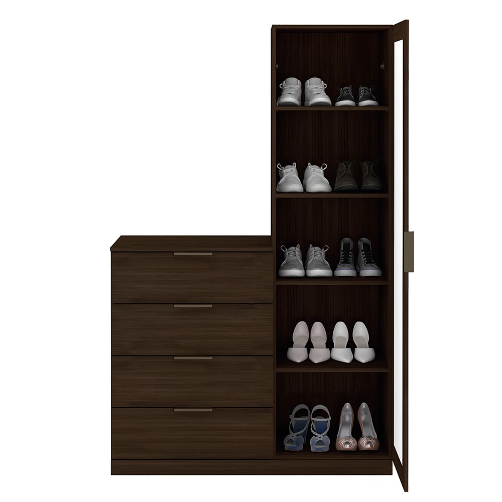 Cômoda Sapateira Bartira Versatti com 4 Gavetas, 1 Porta e Espelho - Café - 1