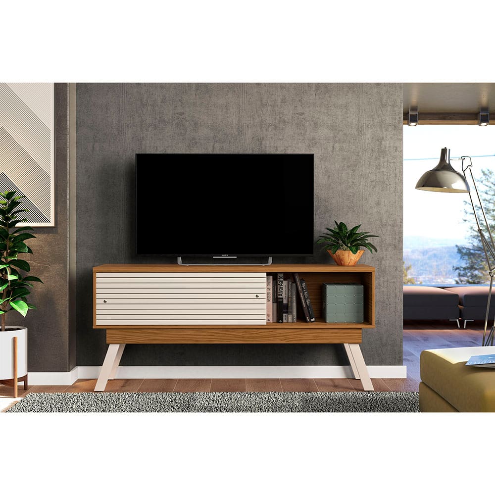 Rack Madetec Retrô Frizz com 150cm de Largura, Ideal para TV`s de Até 65" - Naturale/Off White - 1