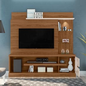 Estante Home Madetec Alan com 181,5 cm de Largura, Ideal para TV de Até 55” - Natural/Off White - 1