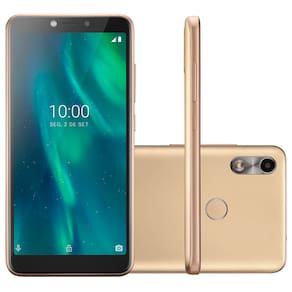 Smartphone Multilaser F P9131 Dourado com 32GB, 1GB de RAM, Tela 5.5”, Android 9, Dual Chip, Câmera 5MP, 3G, Sensor de Digitais e Processador Quad cor