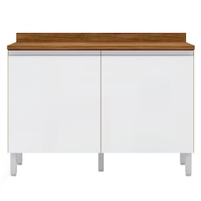 Balcão Bartira Jaspe 2 Portas de Bater 1 Prateleira Interna Com Tampo - 120,1cm de Largura - Damasco/Branco - 1