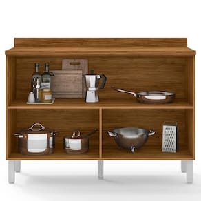 Balcão Bartira Jaspe 2 Portas de Bater 1 Prateleira Interna Com Tampo - 120,1cm de Largura - Damasco/Branco - 2