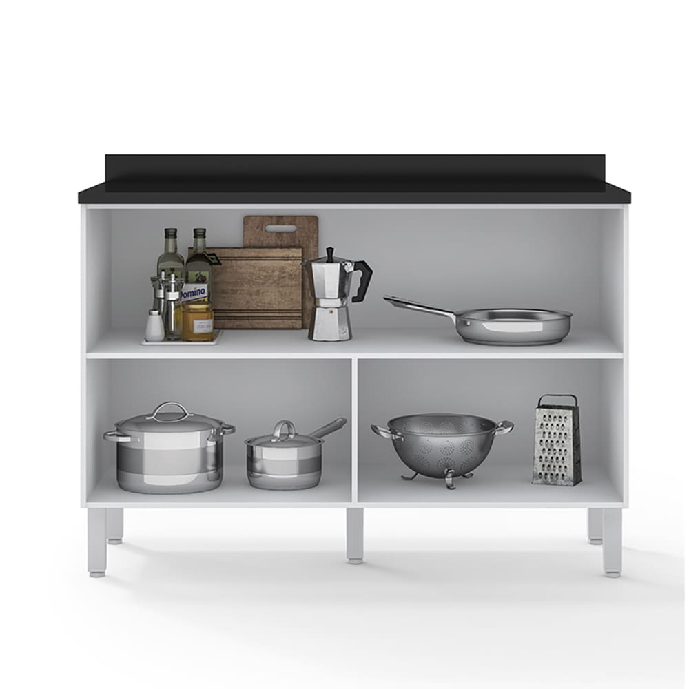 Balcão Duplo Bartira Jaspe com 2 Portas e 1 Prateleira - 120,1cm de largura - Branco/Cinza Vesuvio - 1