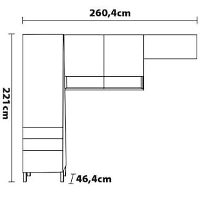 Cozinha Compacta Bartira Jaspe com 4 Portas, 3 Gavetas e 5 Prateleiras - 260,4cm de largura