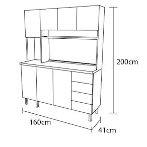 Cozinha Compacta Poliman Alice com 6 Portas, 1 Gaveta e 2 Prateleiras - 160cm de largura