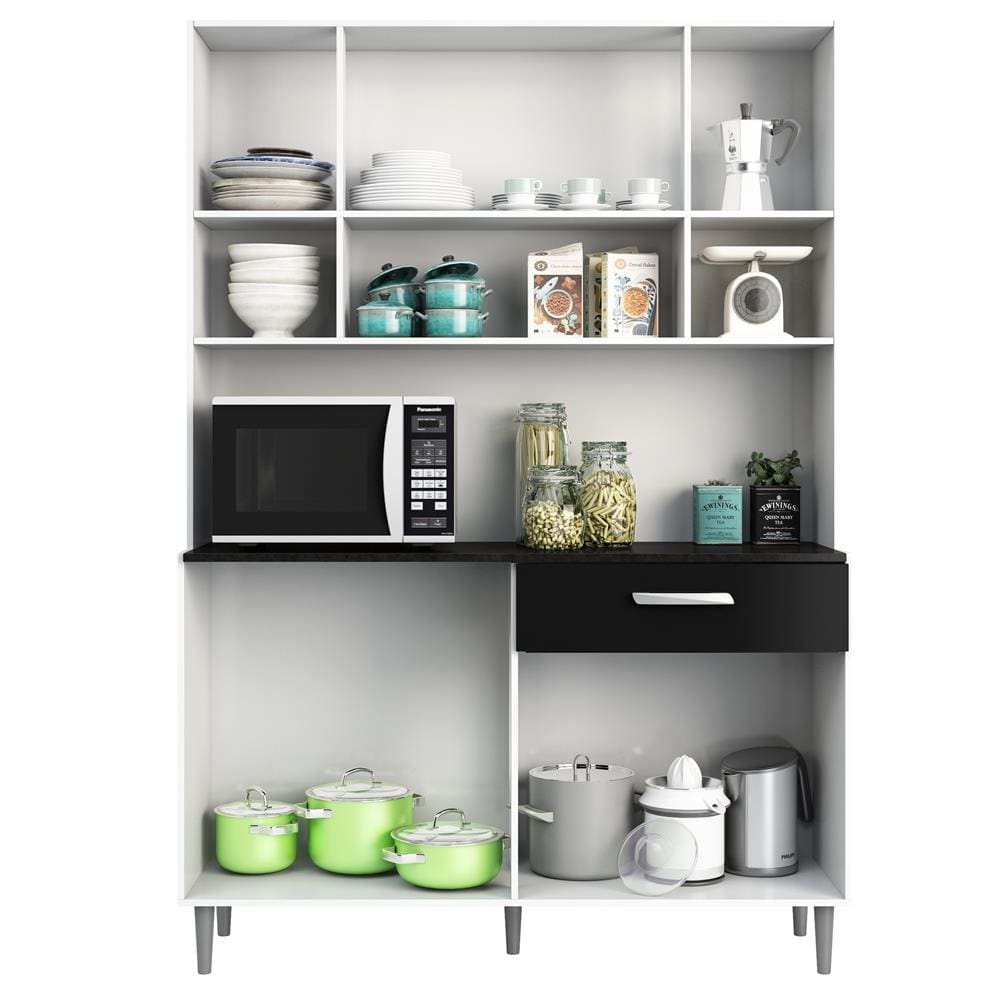 Cozinha Compacta Poliman Móveis Gabi com 8 Portas e 1 Gaveta - 120cm de largura - Cinza/Preto - 2