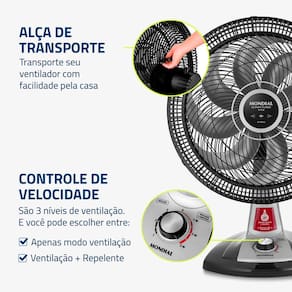 Ventilador de Mesa Mondial VTX-40-8P 40cm com Função Repelente Líquido - Preto