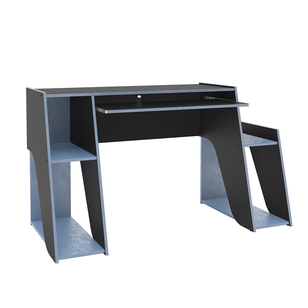 Mesa para Computador/Gamer Politorno Kyoto com 3 Nichos e 1 Prateleira - Preto/Azul