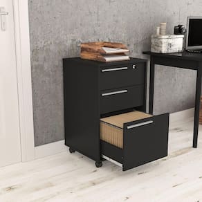 Gaveteiro Politorno Maia com 3 Gavetas e Chave - Preto