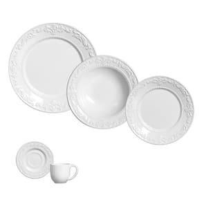 Aparelho de Jantar, Café e Sobremesa 20 Peças Porto Brasil Acanthus em Faiança Feldspática com Relevo – Branco