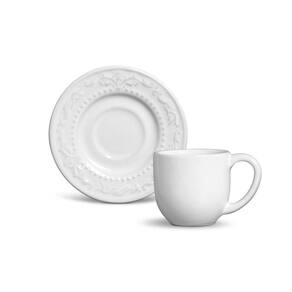 Aparelho de Jantar, Café e Sobremesa 20 Peças Porto Brasil Acanthus em Faiança Feldspática com Relevo – Branco