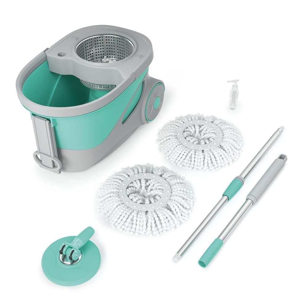 Mop Giratório FlashLimp Ciclone com Balde 20L, Rodas, Cabo Telescópico e 2 Refis – Verde/ Cinza - 1