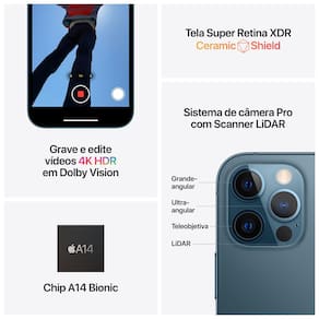 iPhone 12 Pro Apple 256GB Azul-Pacífico Tela de 6,1”, Câmera Tripla de 12MP, iOS