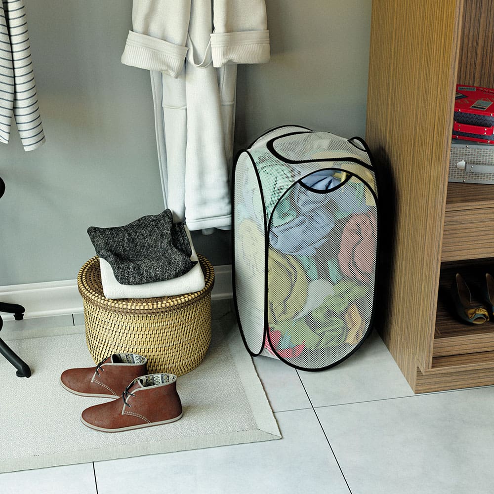 Cesto Desmontável para Roupas 2 em 1 Euro Home em Poliéster e Aço – Cinza e Preto - 3