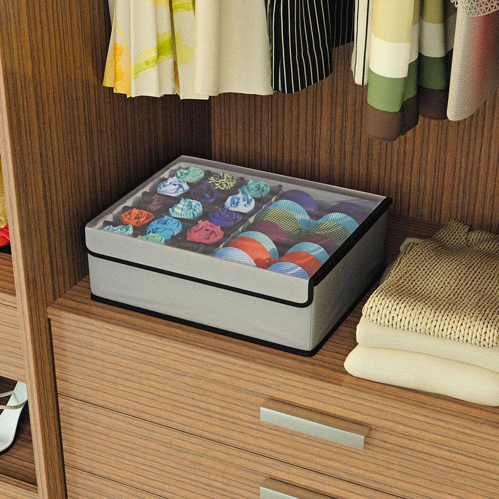 Organizador para Peças Íntimas Euro Home 2 em 1 com 16 Divisórias em Poliéster e Aço – Cinza - 2