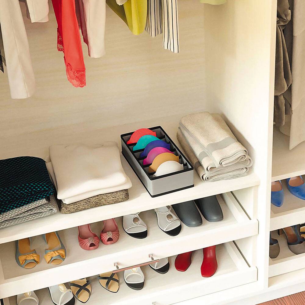 Organizador Pequeno para Sutiãs Euro Home com 6 Divisórias em TNT e Papelão - Cinza - 2