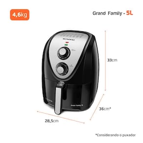 Fritadeira Elétrica Sem Óleo Mondial AFN-50 Grand Family Inox 5L - Preta