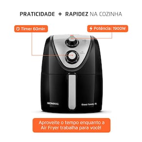 Fritadeira Elétrica Sem Óleo Mondial AFN-50 Grand Family Inox 5L - Preta