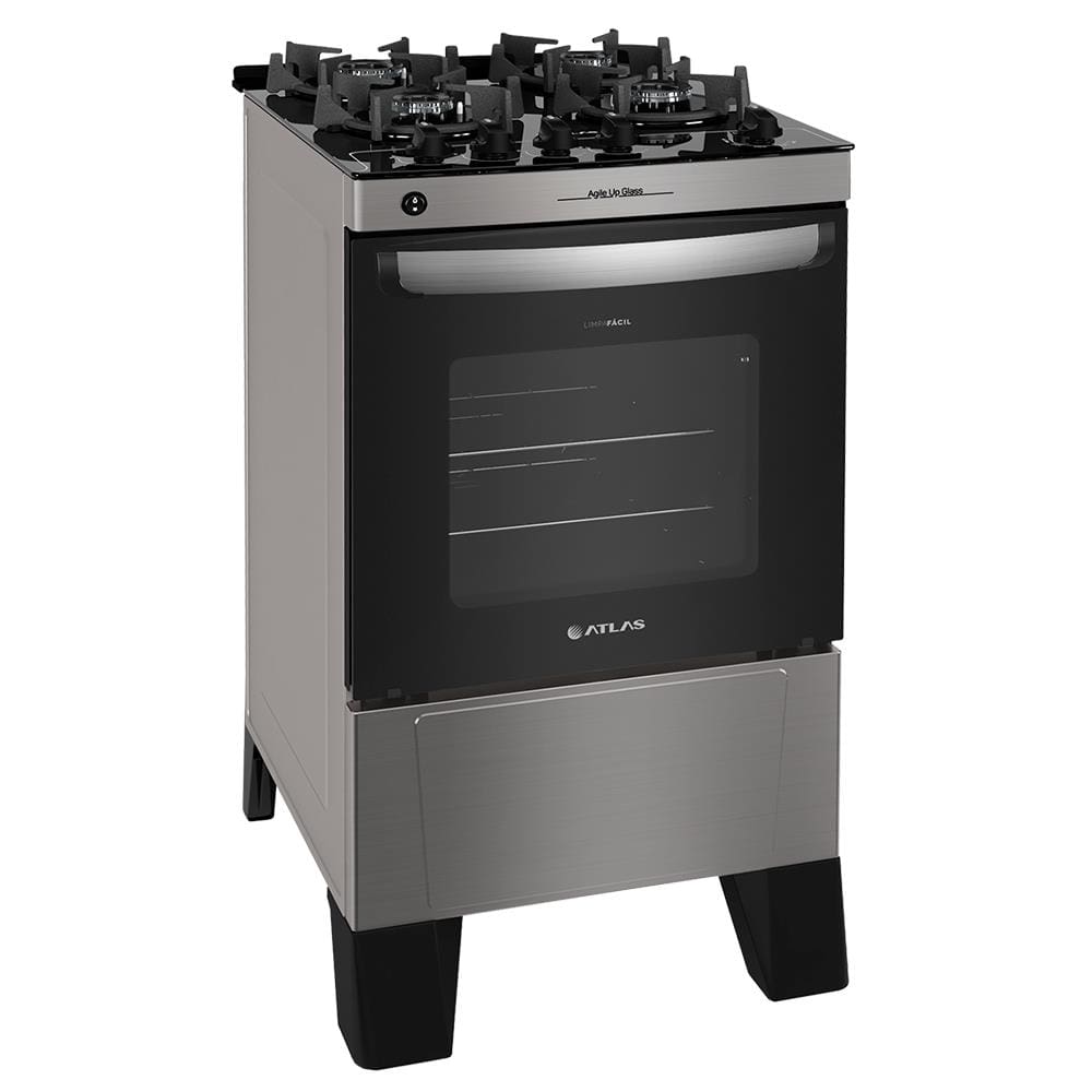 Fogão Atlas 4 Bocas Agile Up Glass Bivolt com Trempes Aneladas – Inox