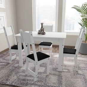 Mesa de Jantar Retangular Indekes Salvia com 4 Cadeiras e Assento Revestido em Courino