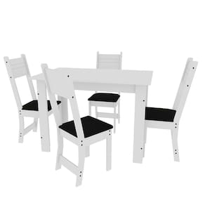 Mesa de Jantar Retangular Indekes Salvia com 4 Cadeiras e Assento Revestido em Courino