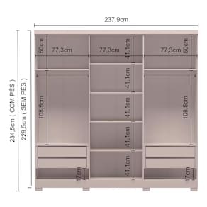 Guarda-Roupa Casal Bartira Napoli UP com 234,5cm de Largura, 6 Portas, 4 Gavetas e 4 Prateleiras