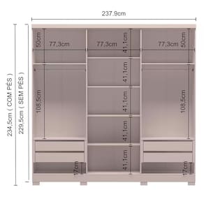 Guarda-Roupa Casal Bartira Napoli UP com 234,5cm de Largura, 6 Portas, 4 Gavetas e 4 Prateleiras