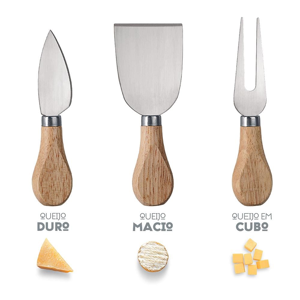 Conjunto para Queijo Euro Home Inox/Madeira - 3 Peças - 1