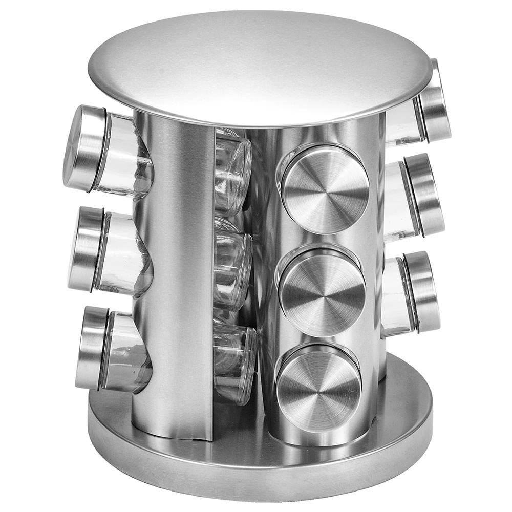 Conjunto Porta Condimentos com Suporte Giratório Inox Euro Home 12 Peças - Transparente - 1