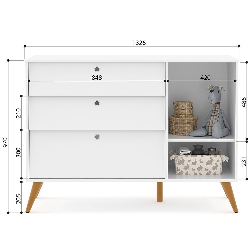 Cômoda Matic Gold com 3 Gavetas, 1 Porta e Trava de Segurança - Branco Soft - 3