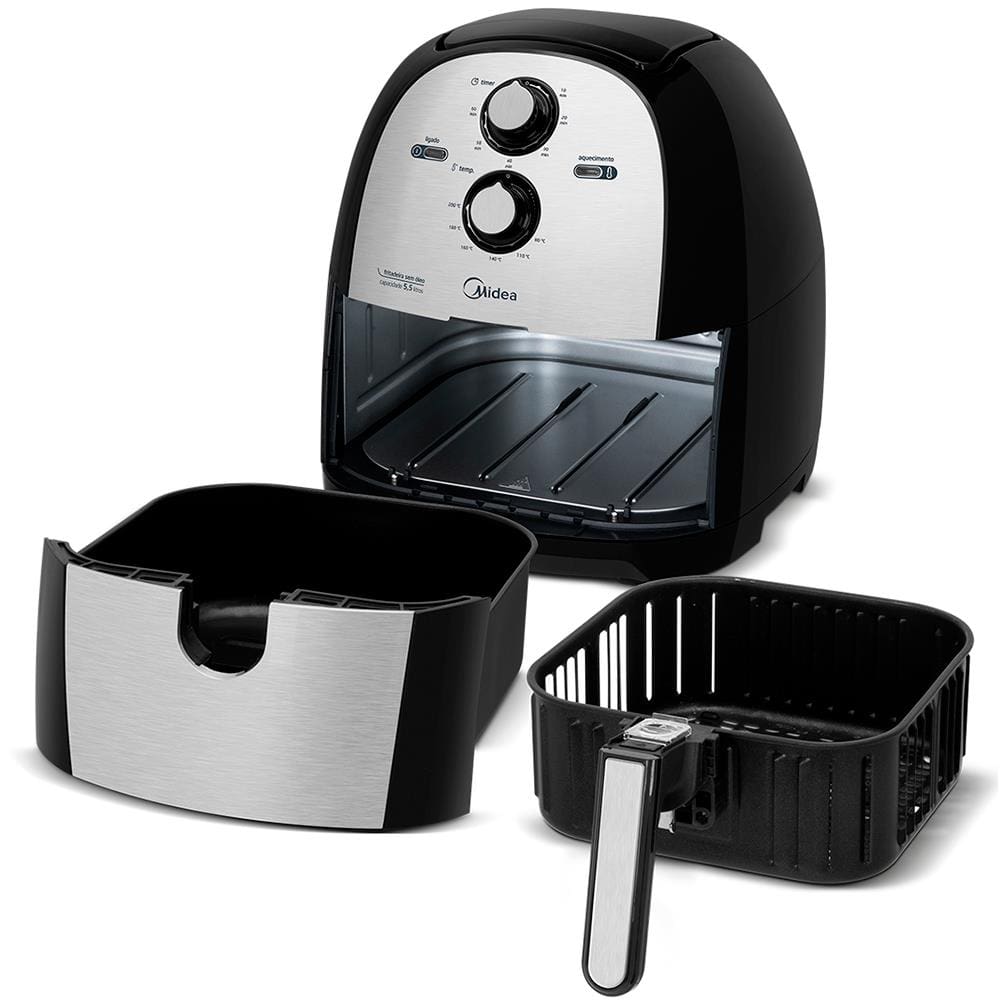 Fritadeira Elétrica Sem Óleo Air Fryer Midea FRA50S1 5.5L – Preta/Inox ...