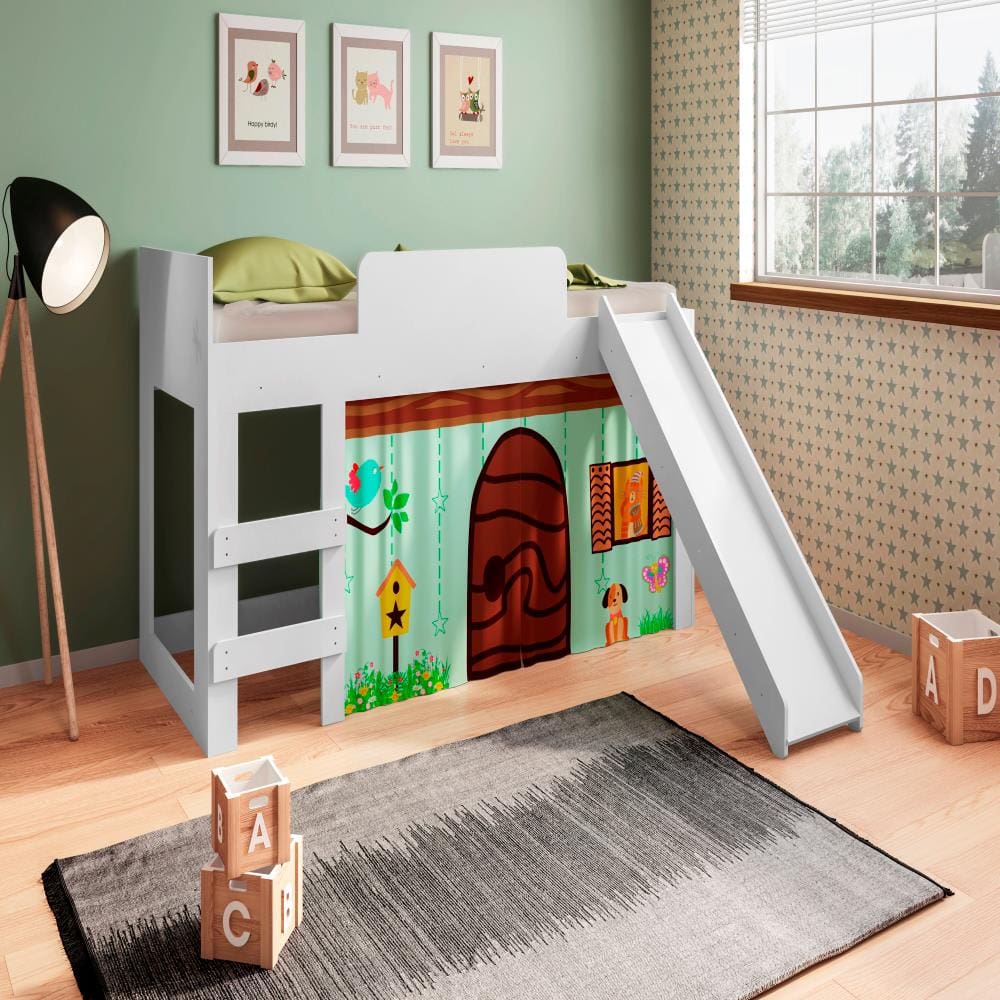 Cama Infantil Art In Meu Fofinho com Escorregador e Escada - Branco - 1