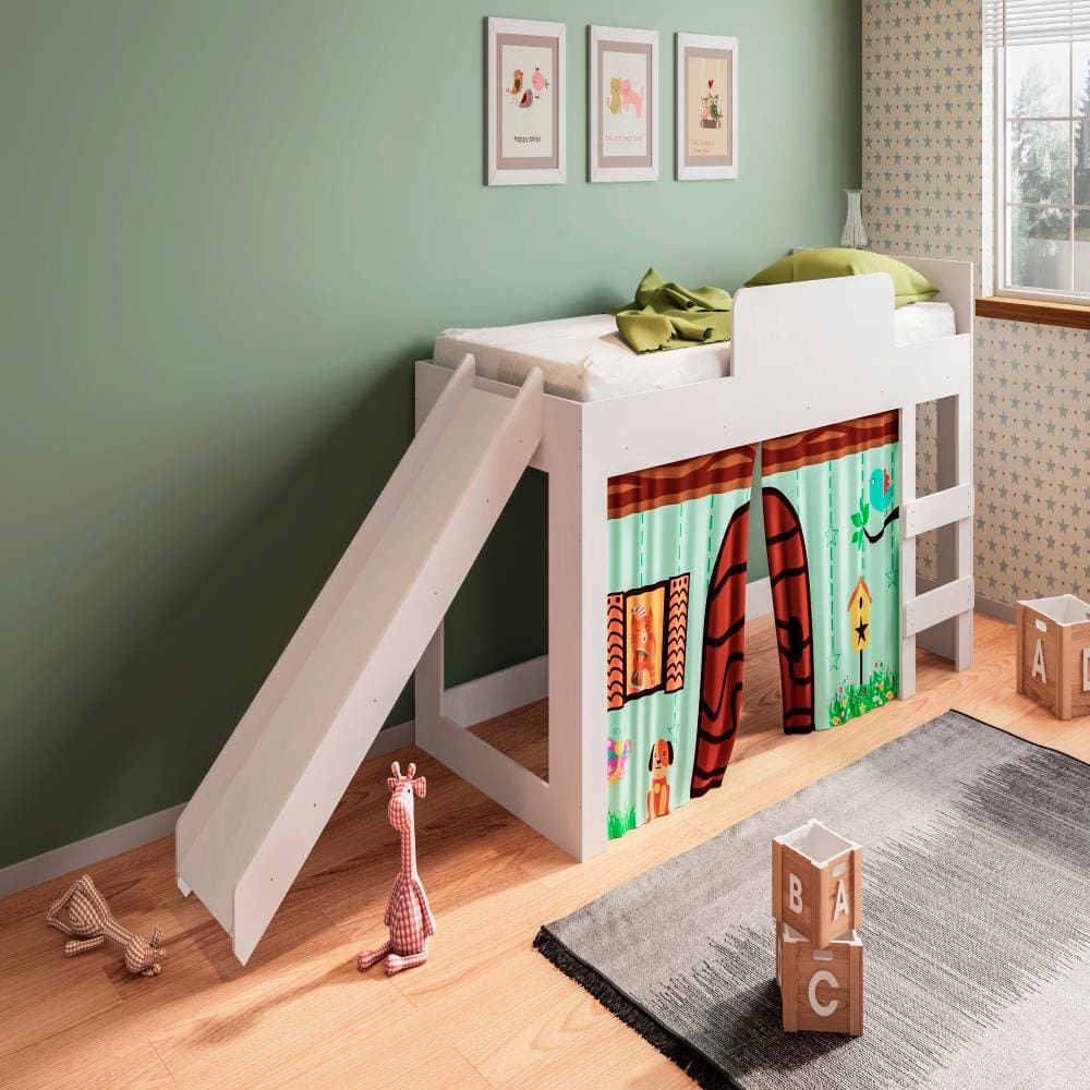 Cama Infantil Art In Meu Fofinho com Escorregador e Escada - Branco - 2