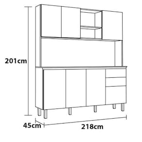 Cozinha Compacta Nesher Master 7 Portas, 2 Gavetas, 9 Prateleiras - Freijó/Branco - 218cm de largura - Freijo/Branco - 3