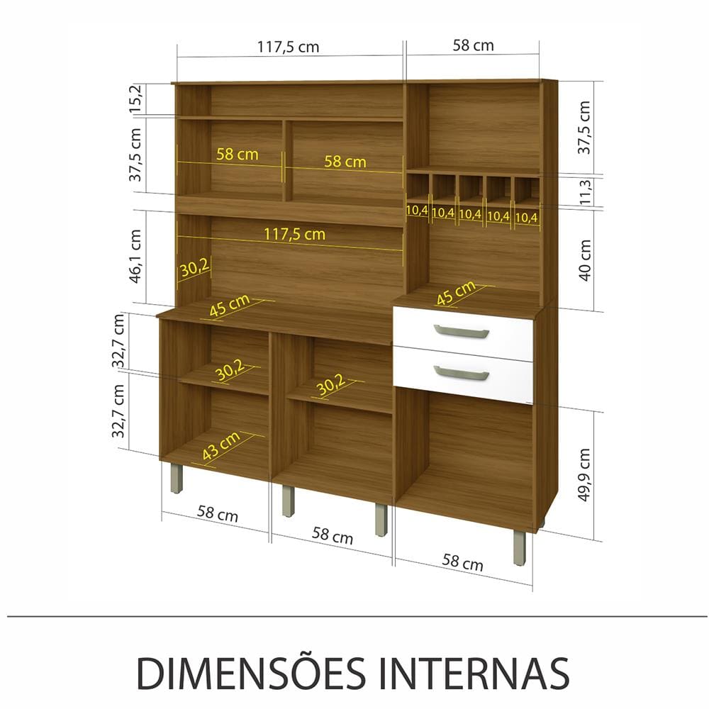 Cozinha Nesher Smart 5 Portas, 2 Gavetas, 9 Prateleiras - 180cm - Freijo/Branco - 2