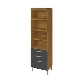 Paneleiro Nesher Princesa 2 Portas, 3 Gavetas e Prateleiras – 64cm - Freijo/Grafite - 1