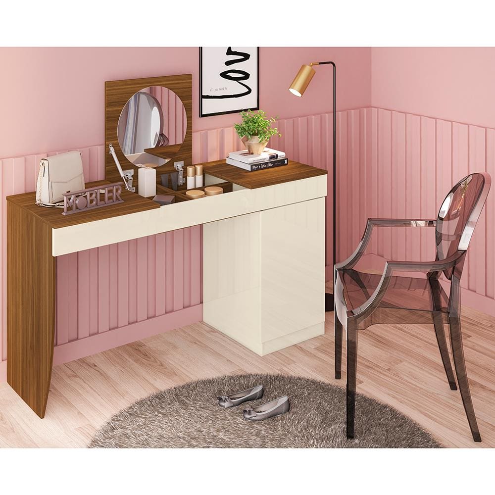 Escrivaninha Mobler Crystal com Penteadeira - Freijo/Off White - 1