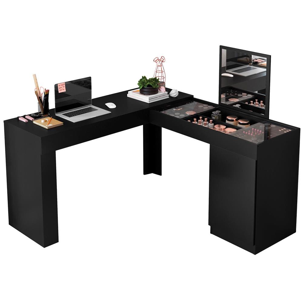 Escrivaninha de Canto Mobler Star com Penteadeira - Preto Fosco. - 1