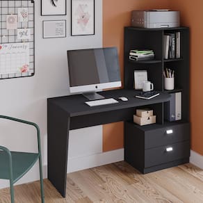 Mesa para Computador Permóbili Elisa com 2 Gavetas, 4 Prateleiras, Porta CPU e Espaço para Impressora