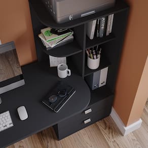 Mesa para Computador Permóbili Elisa com 2 Gavetas, 4 Prateleiras, Porta CPU e Espaço para Impressora