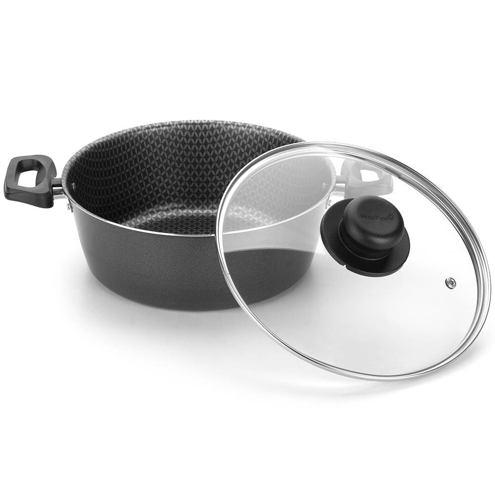 Caçarola Multiflon Essencial em Alumínio com Revestimento Interno Antiaderente e Tampa de Vidro com Saída de Vapor 24 cm – Grafite - CACAROLA 24 ESSENCIAL MULTIFLON - 1
